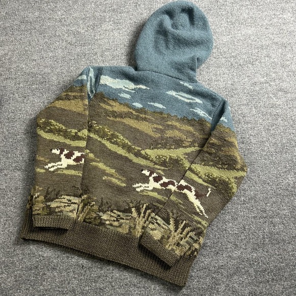 Lauren Ralph Lauren Sweater Womens Petite P/P Brown Wool Hooded Full Zip Dogs - Picture 3 of 4